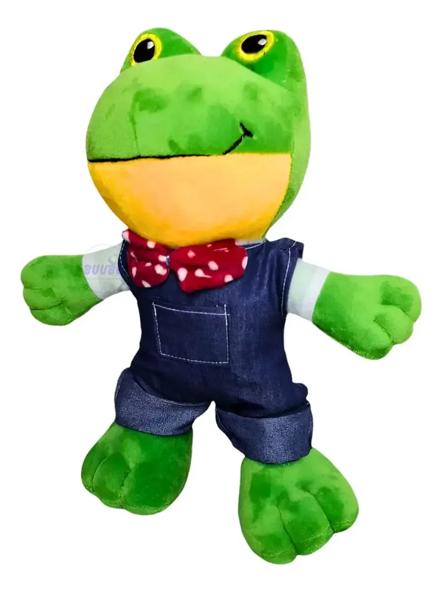 Terno de laço vermelho Frog Frog Rene, fofo, pelúcia, cor divertida, sapo, laço vermelho