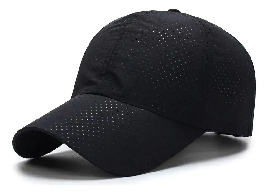 Boné esportivo respirável bordado ajustável, cor esportiva, preto, design de tecido esportivo, preto, tamanho único