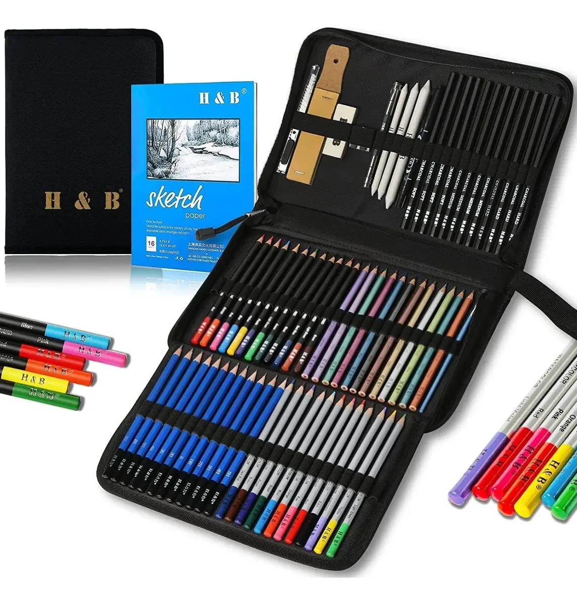 Kit de desenho de 72 peças, lápis de cor e desenho