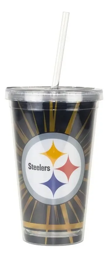 Copo Com Canudo Pittsburgh Steelers Nfl Futebol Americano Cor Preto