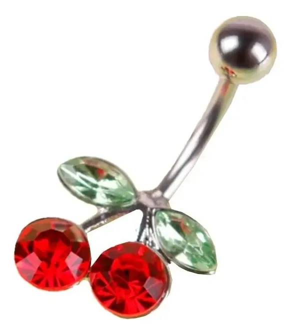 Piercing no umbigo com cereja vermelha