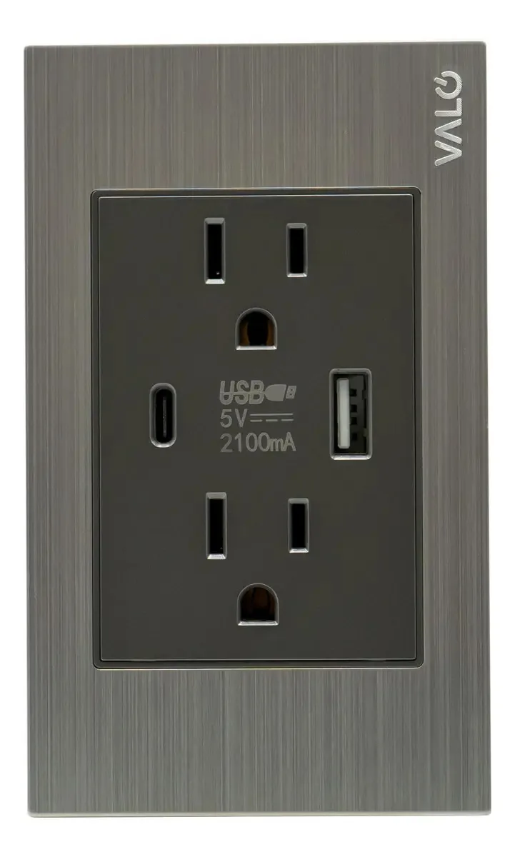 Placa Valo Tomada Duplex E 2 Entradas Usb Alumínio
