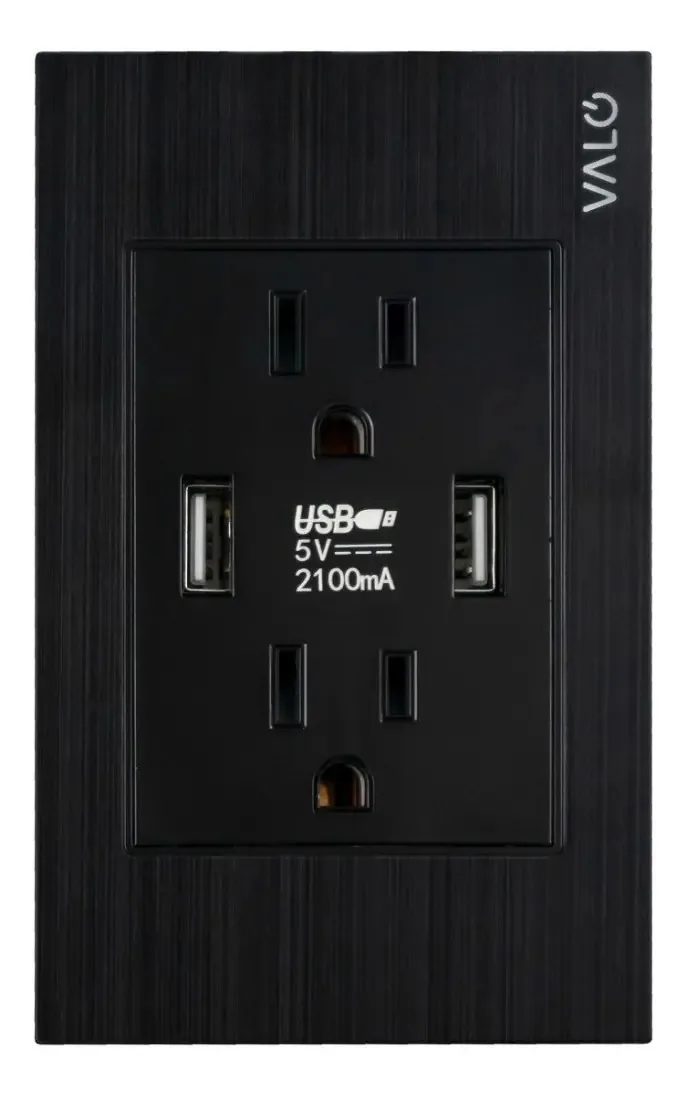 Placa Valo Tomada Duplex E 2 Entradas Usb Alumínio