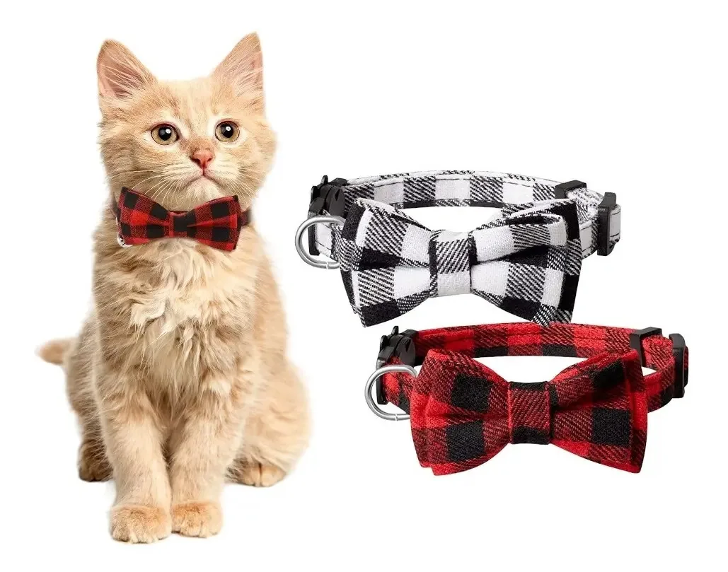 Coleira para animais de estimação Kanino MAS57 Coleira de laço elegante com cascavel ajustável para animais de estimação, cães e gatos, pequena, vermelha/azul escocesa