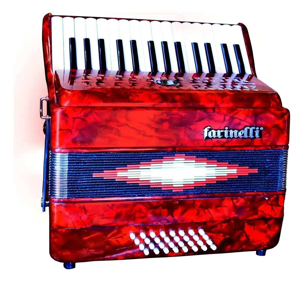 Acordeon 30 teclas, 32 baixos, pulseiras vermelhas, Farinelli, 30k32br