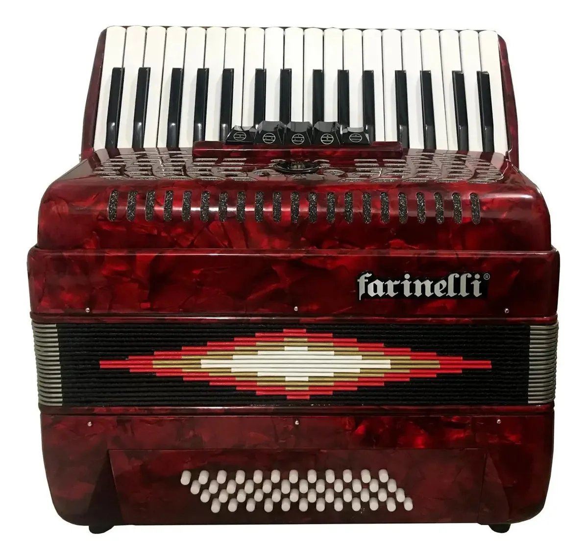 Acordeon Farinelli 1307r 34 teclas 48 baixos 5 discos vermelhos