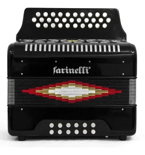 Acordeão Farinelli 3012fan, 31 botões, 12 baixos, tom F, preto