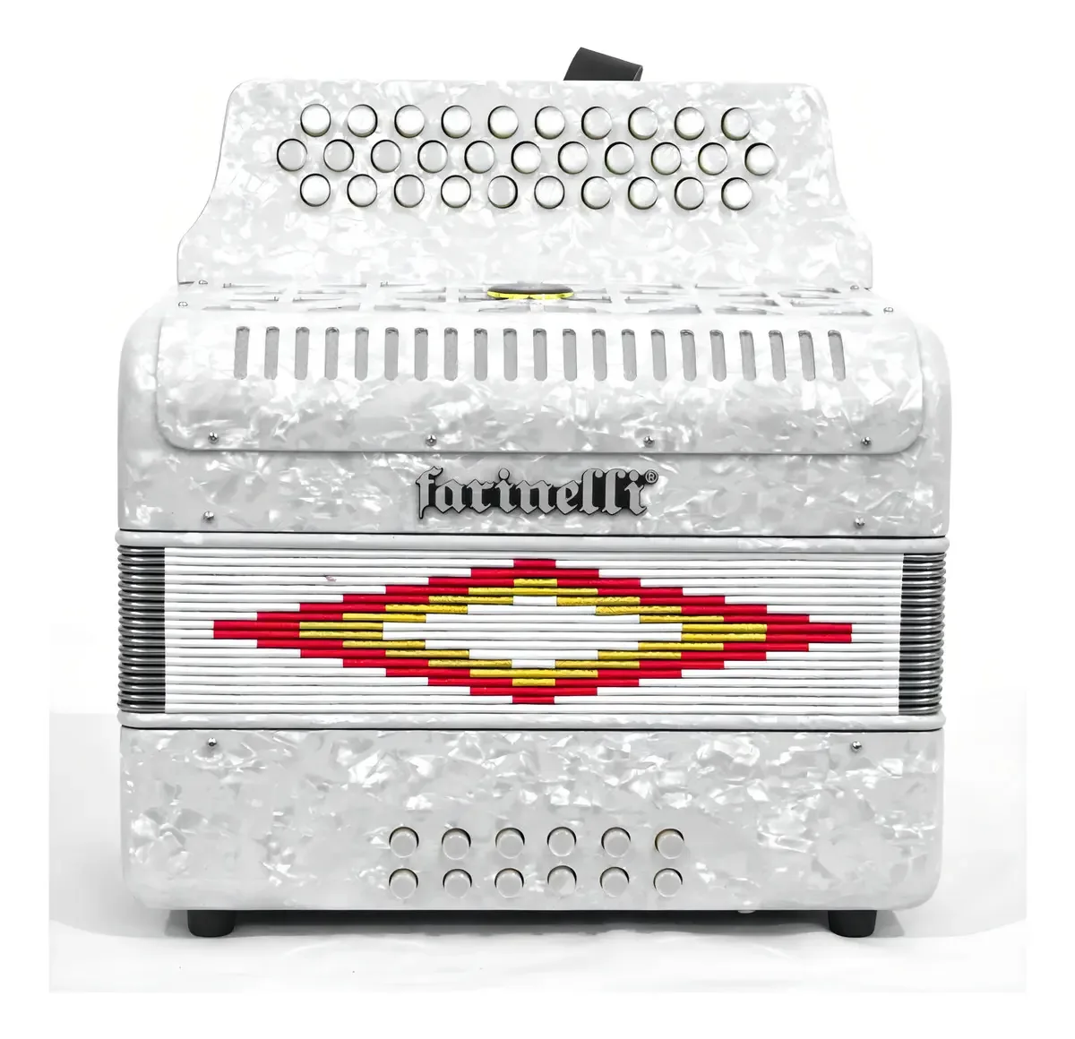 Acordeão Farinelli 3012w branco ao sol com estojo e alças