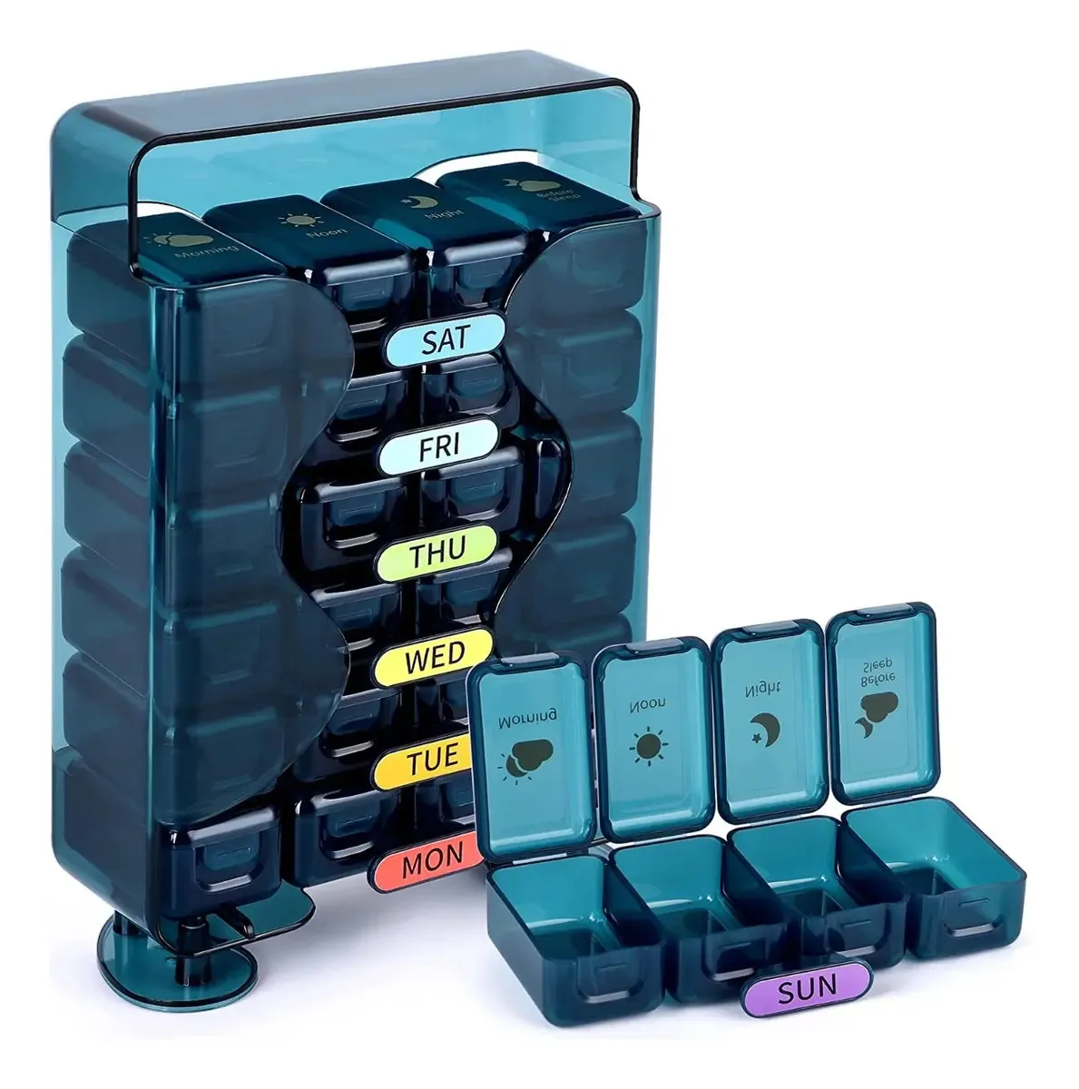 Caixa grande de comprimidos semanais, 4 doses, vitaminas e comprimidos, azul