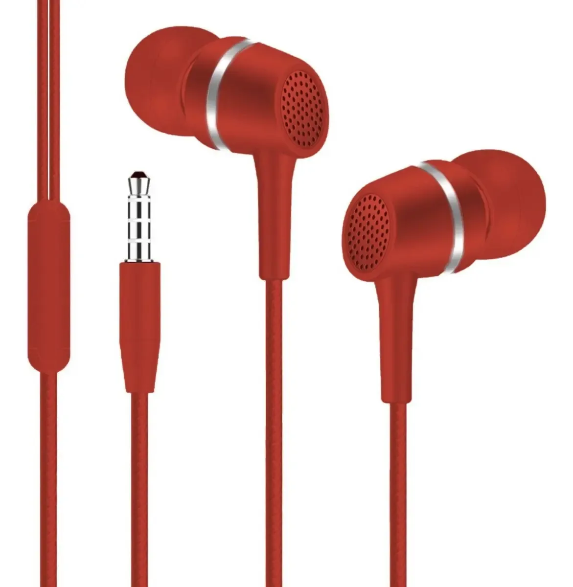 Fones de ouvido com fio In Ear, microfone celular viva-voz, cor vermelha