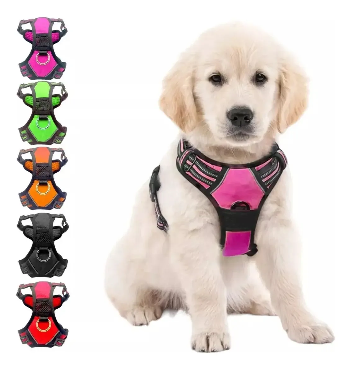 Arnês ajustável para cães com alças refletivas, arnês rosa, tamanho Xs