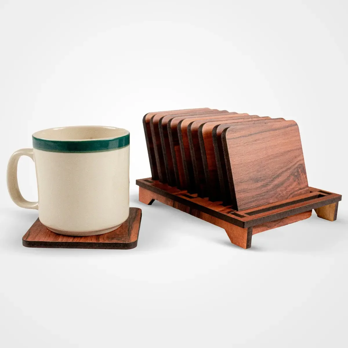 10 porta-copos Coaster Organizer, copos quadrados, cor nativa