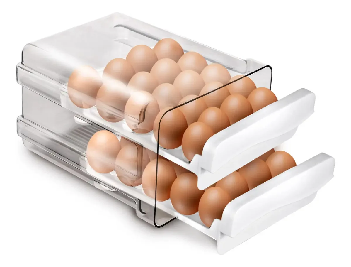 Organizador de ovos de 2 camadas, refrigerador de ovos, 40 unidades, cor cinza escuro
