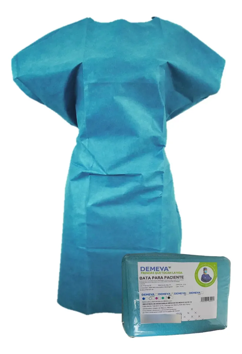 Vestido de paciente descartável Demeva Green, 10 unidades, sem mangas, confortável e durável, tecido SMS de grau médico para spa, clínicas, hospitais ou escritórios