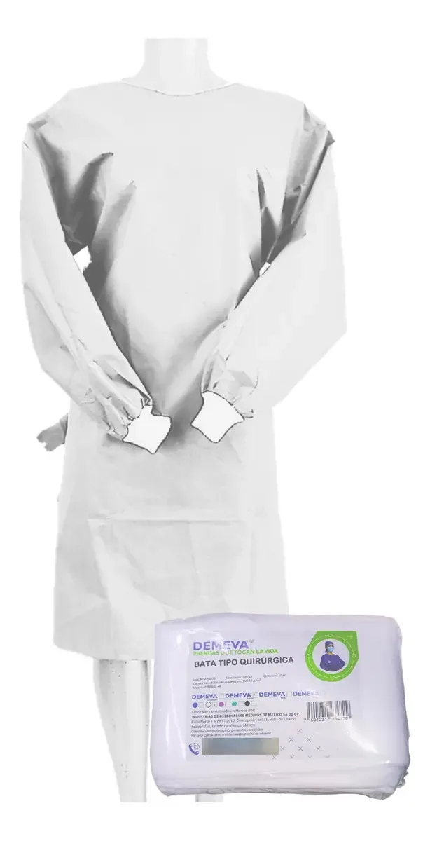 Demeva PTM-BAT-48 Vestido cirúrgico descartável Demeva White Color 10 peças Sms Medical Grade tecido repelente de fluidos com manga e punho elásticos proteção confiável para clínicas e hospitais