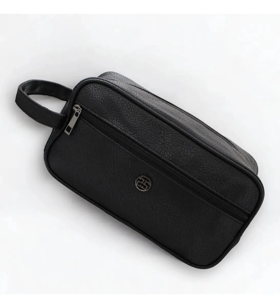Bolsa de higiene pessoal masculina de couro, kit de viagem, bolsa, preta, design de tecido liso