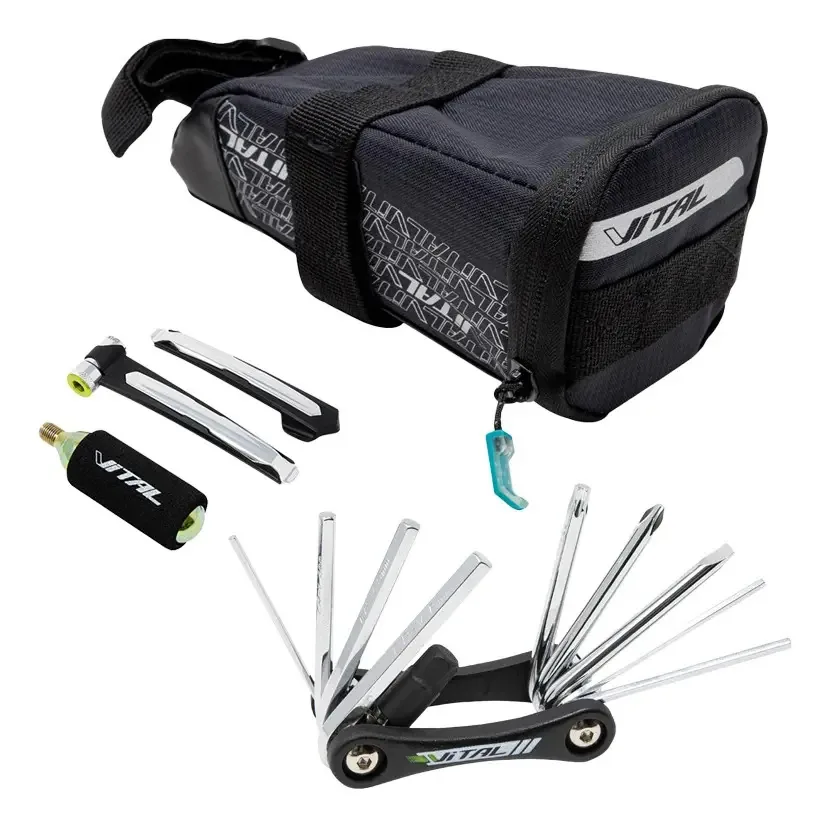 Bolsa de assento, kit de ferramentas e adaptadores Vital Black