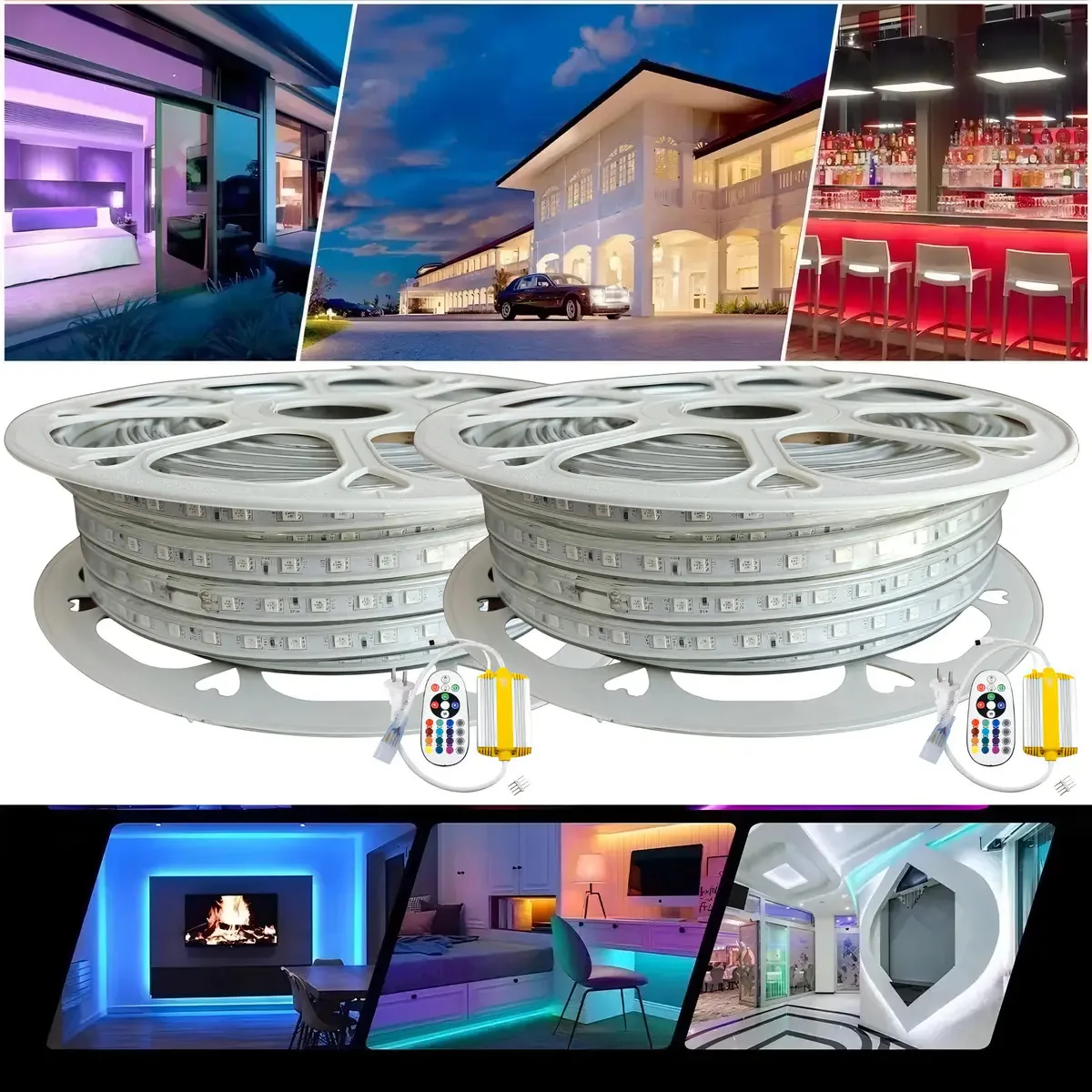 Mangueira de luz decorativa LED 5050 de 2 peças RGB 25 metros para exterior e interior com controle remoto, marca impermeável Dosyu