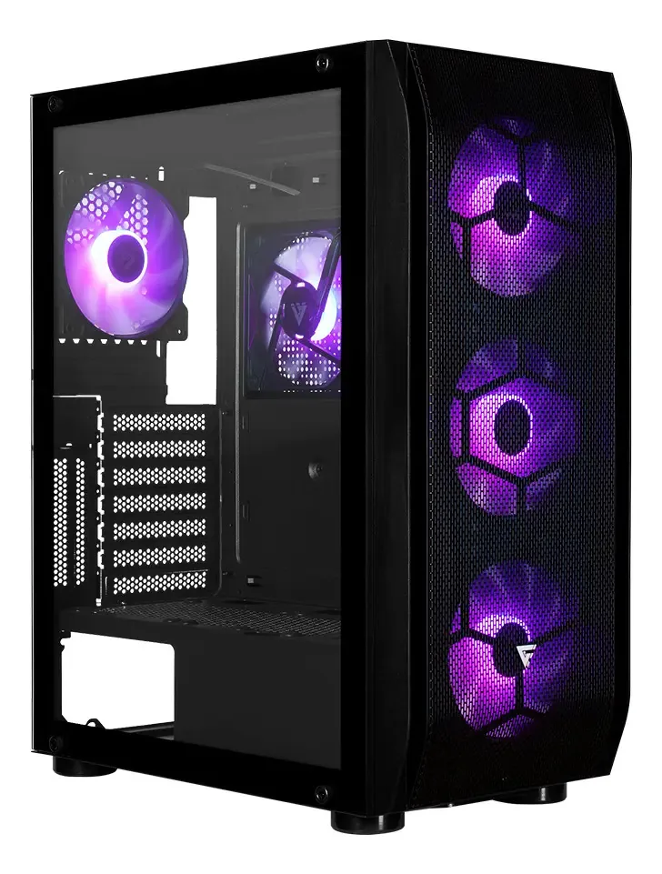 Game Factor Csg400 PC Gamer Cabinet 5 ventiladores pré-instalados Filtros de poeira de vidro temperado Argb de 120 mm Ventilação excepcional