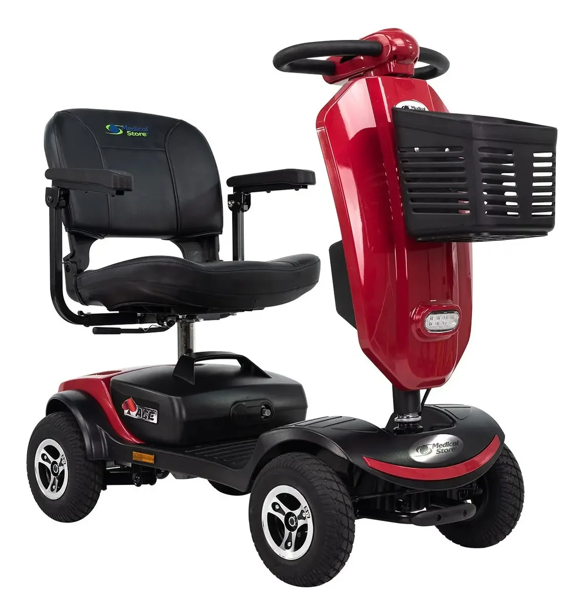 Scooter elétrico removível de 4 rodas para cadeira de rodas, cor vermelha