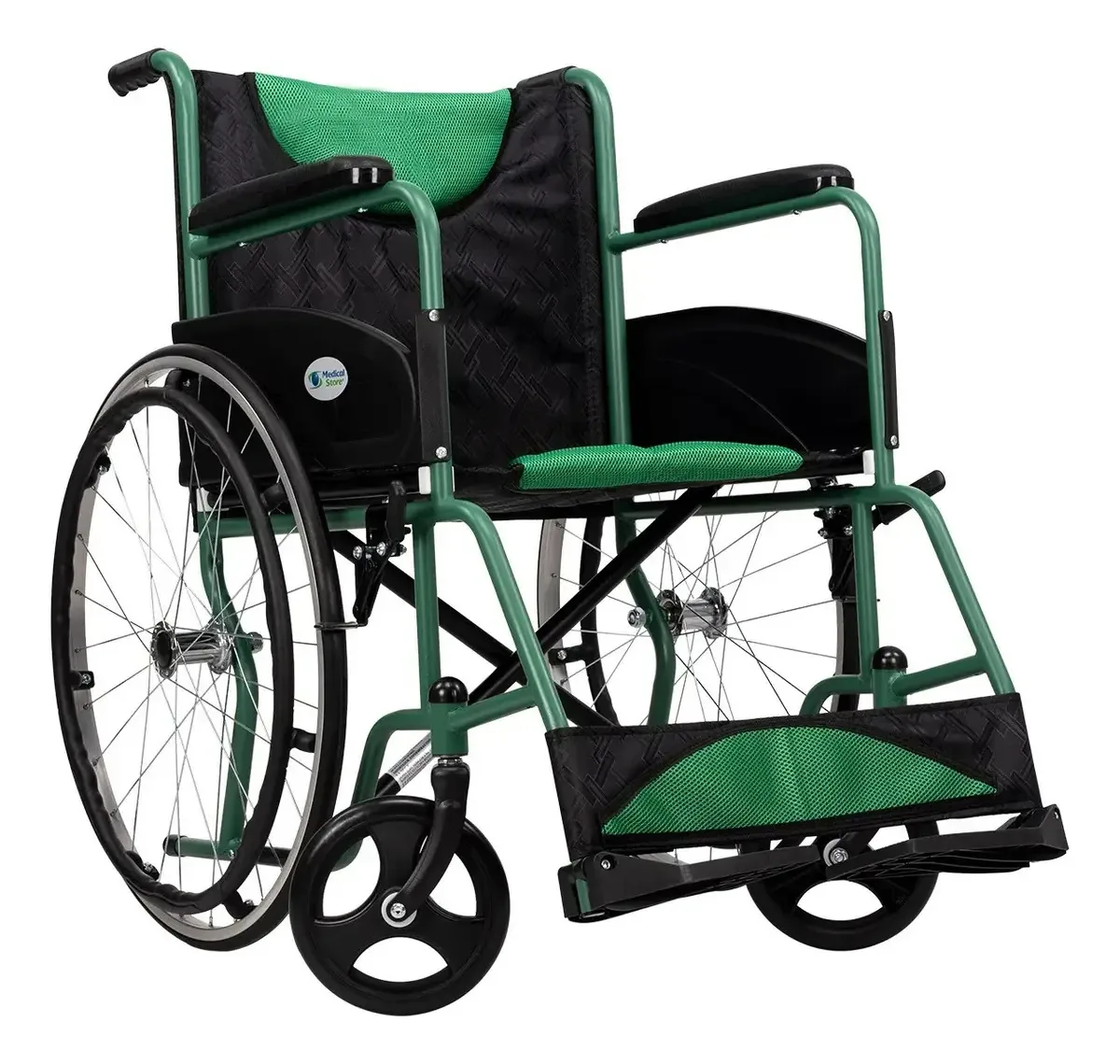 Cadeira de rodas leve e compacta de transferência cinza, cor médica, verde