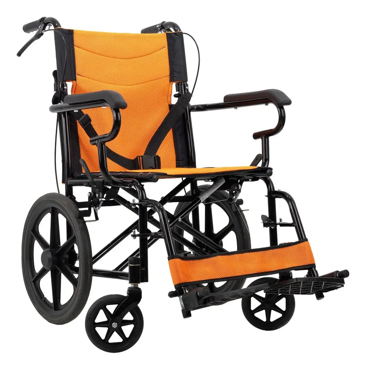 Cadeira de rodas Shuttle dobrável de aço leve laranja