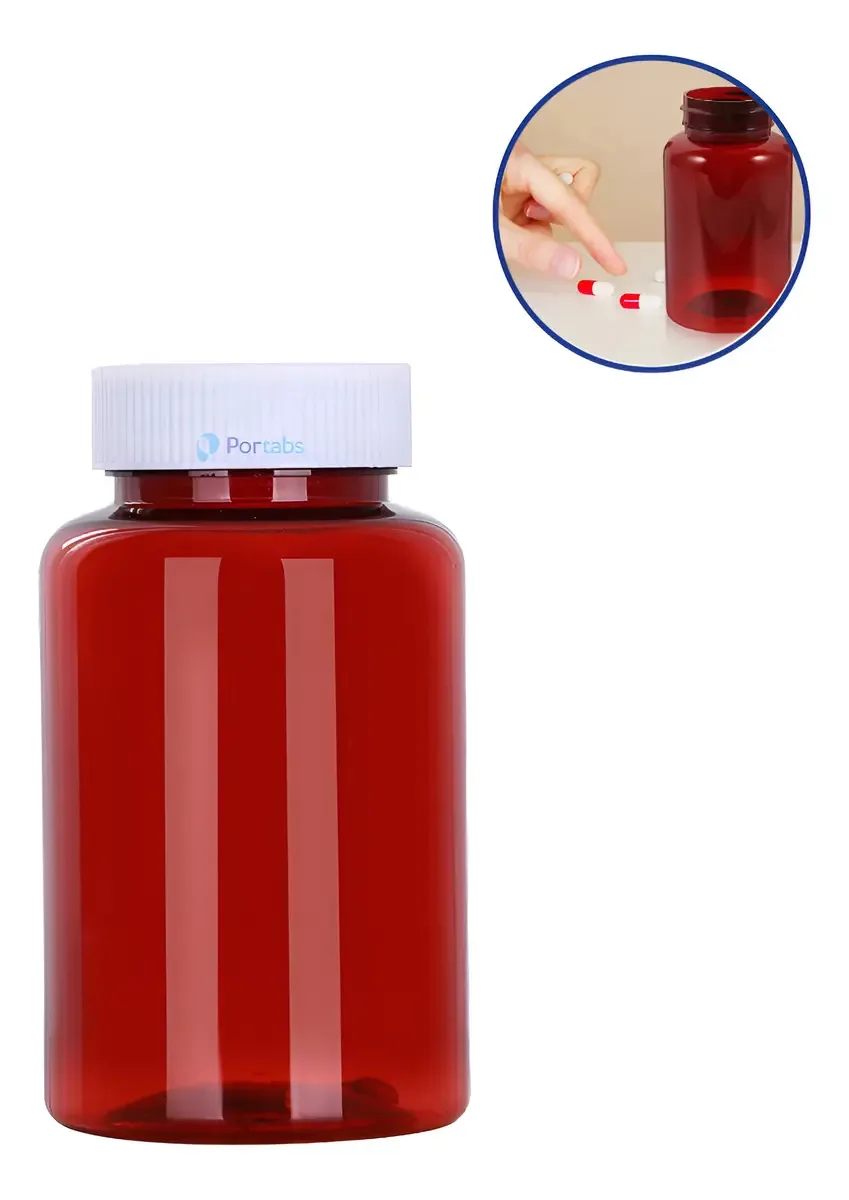 Caixa de comprimidos com frascos de 50 ml para comprimidos âmbar reutilizáveis