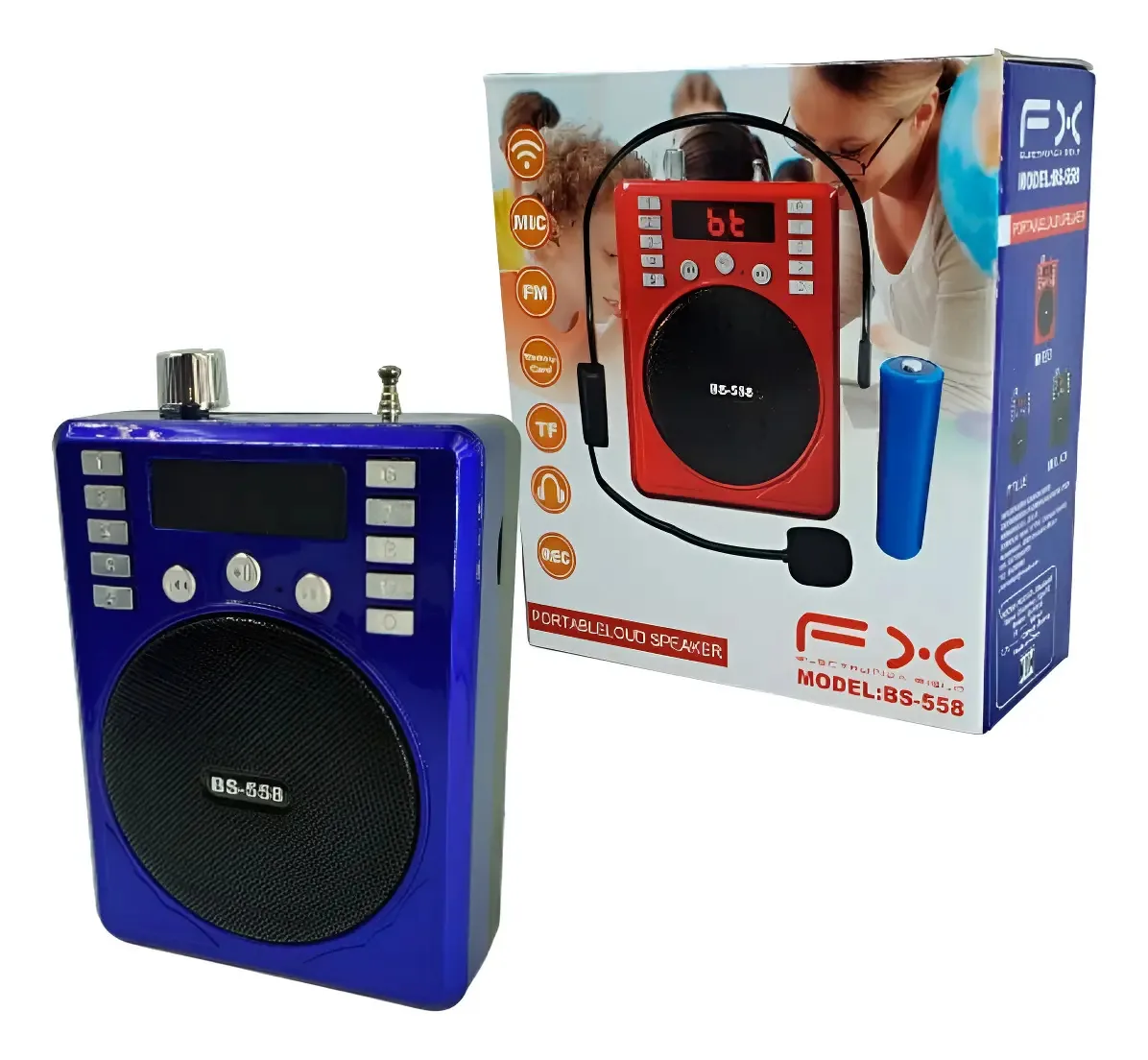 Alto-falante Bluetooth portátil Megafone Alto-falante de rádio USB Faixa de cabeça azul