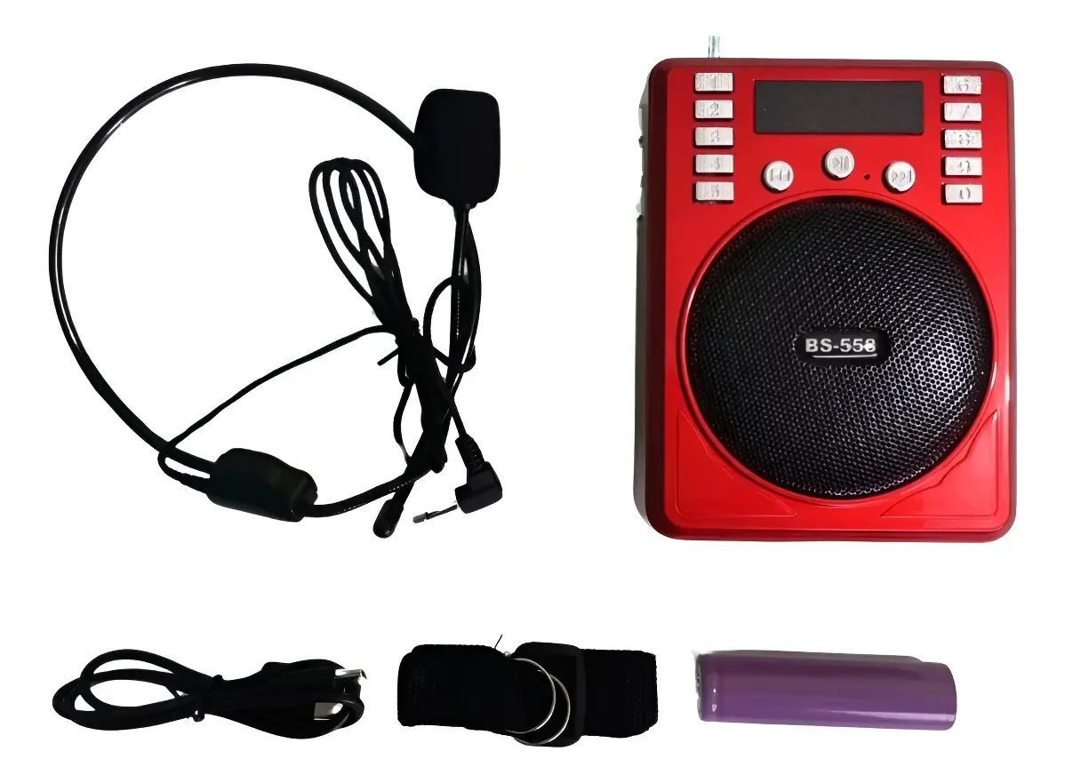 Alto-falante Bluetooth portátil Megaphone Alto-falante de rádio USB Faixa de cabeça vermelha