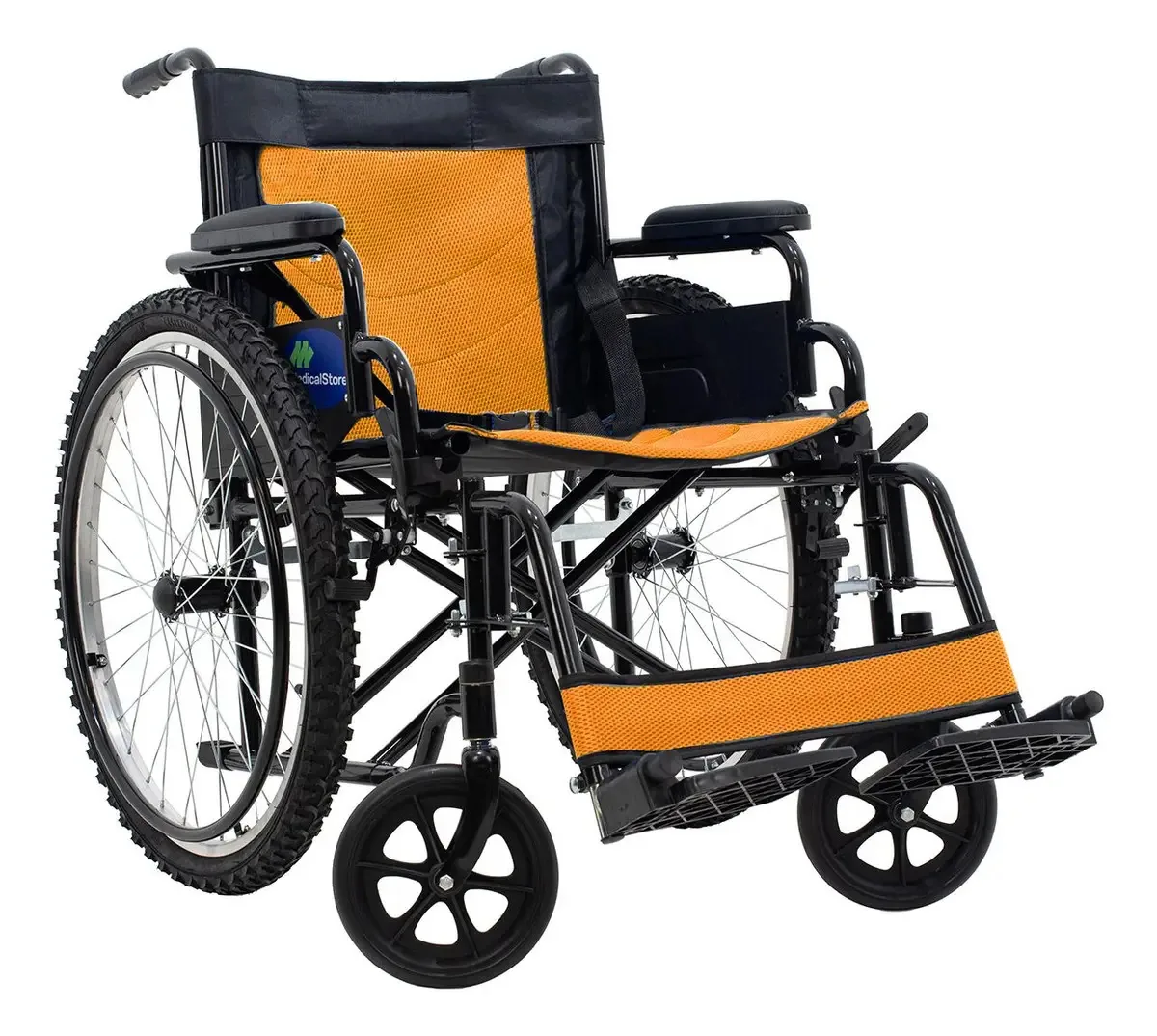 Cadeira de rodas dobrável pneumática todo-terreno laranja