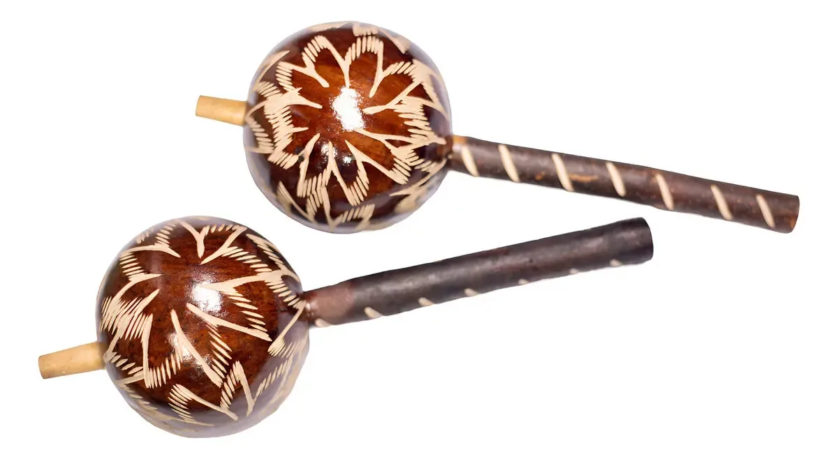 1 par de Azteca Maracas Sonaja Natural Evocarte® feitas à mão, cor marrom escuro
