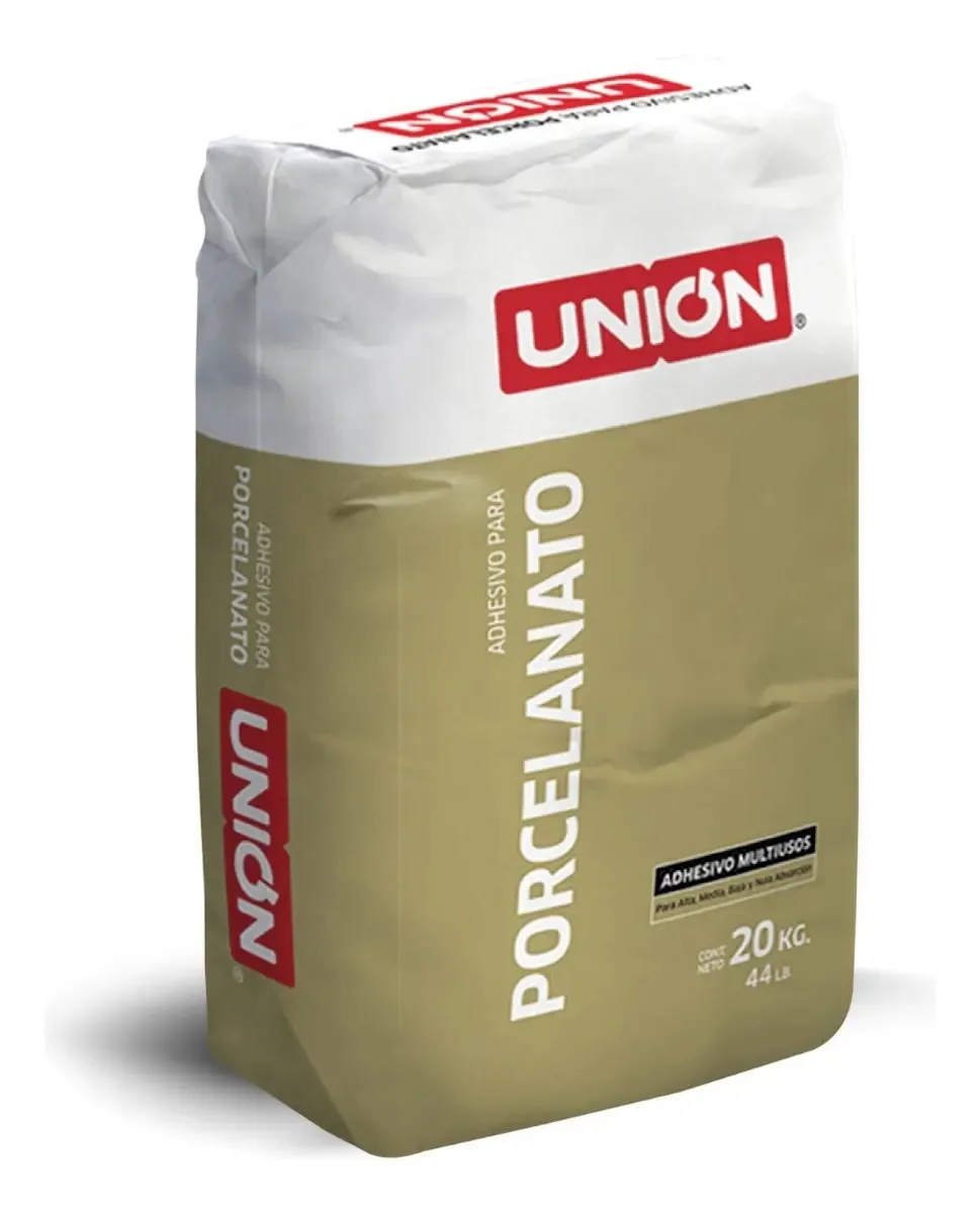 Adesivo de porcelana Union 20 kg. Ideal para colocar porcelanatos e outras peças especiais não absorventes de qualquer tamanho em pisos e paredes