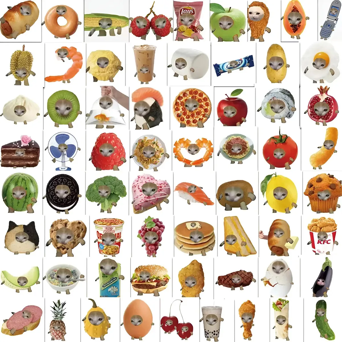 Adesivos Cute Food Kittens Aesthetic 50 em PVC versus água