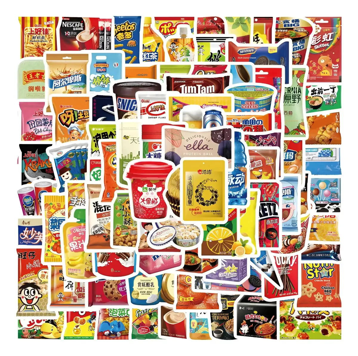 Delicious Food Snacks, 50 adesivos de PVC versus água