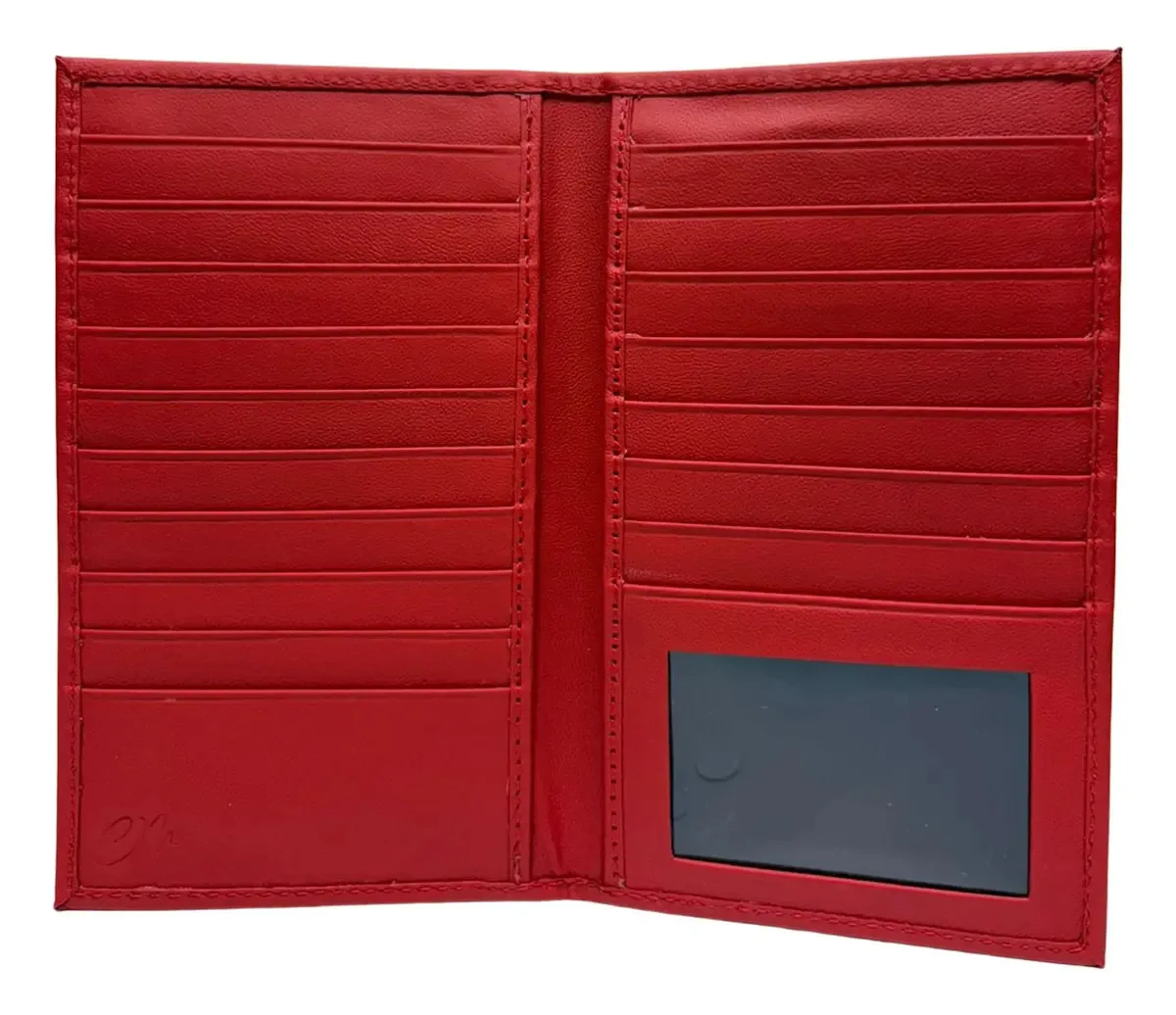 Porta-cartões de couro genuíno, 17 cartões, leve, vermelho