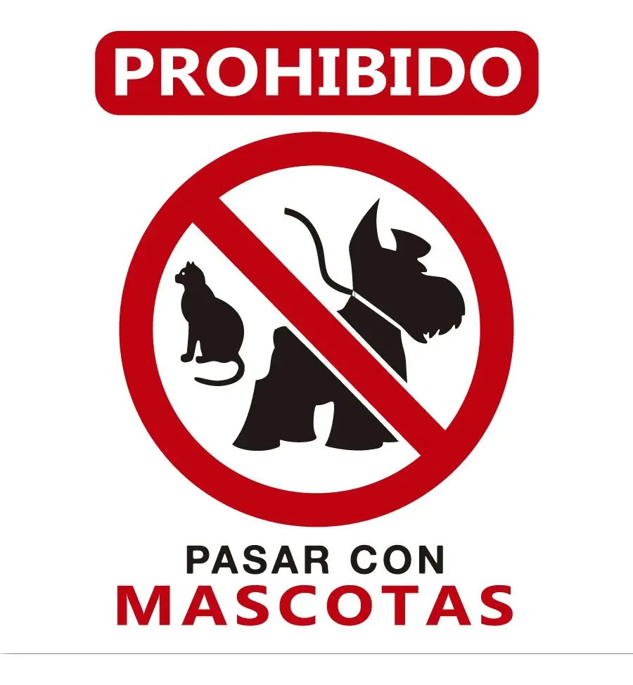 Sinal: Proibido passar com animais de estimação. Sinal branco de estireno 20x20
