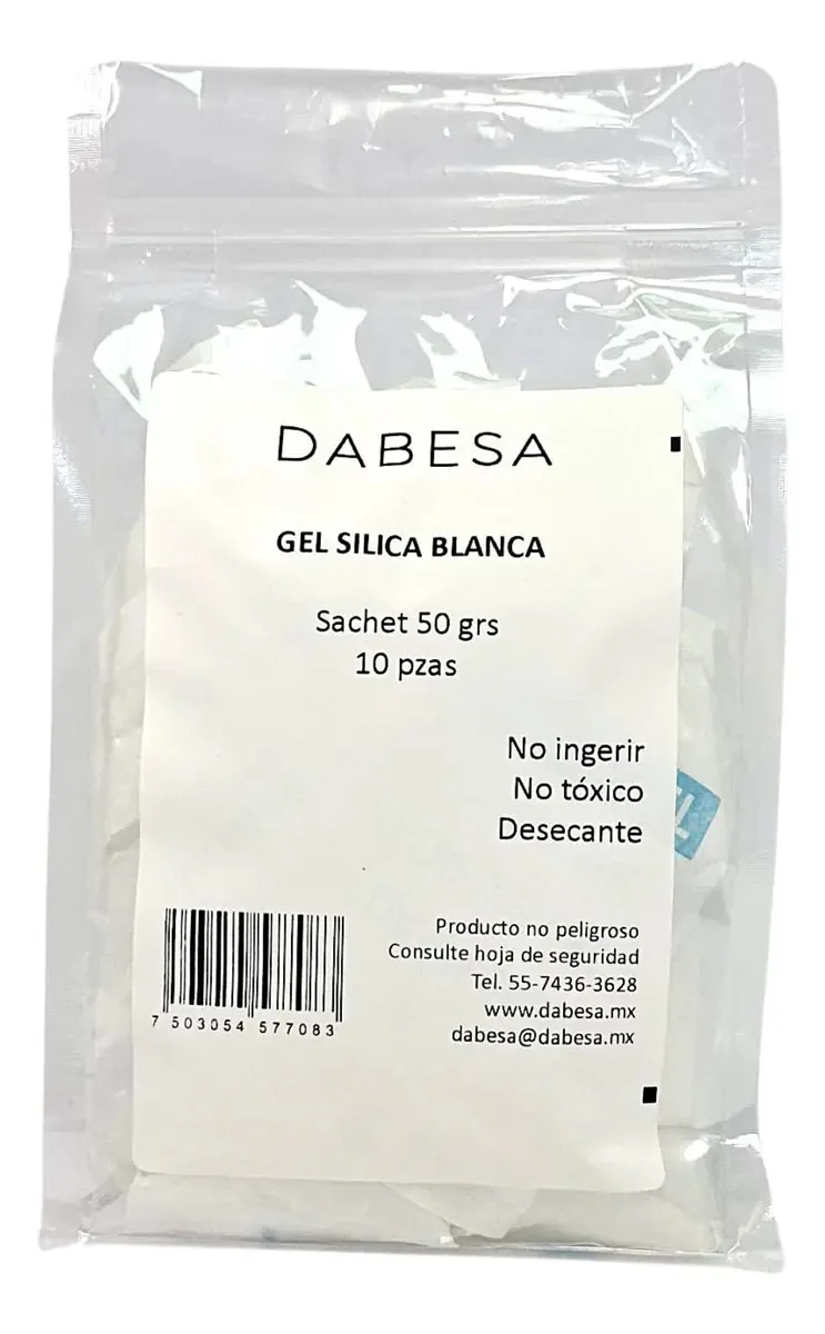Gel de sílica · 10 saquetas de 50g · Para hidratação