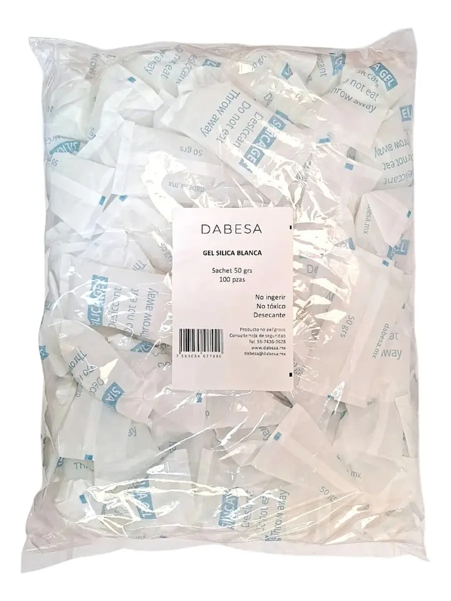 Gel de sílica · 100 saquetas de 50g · Para hidratação