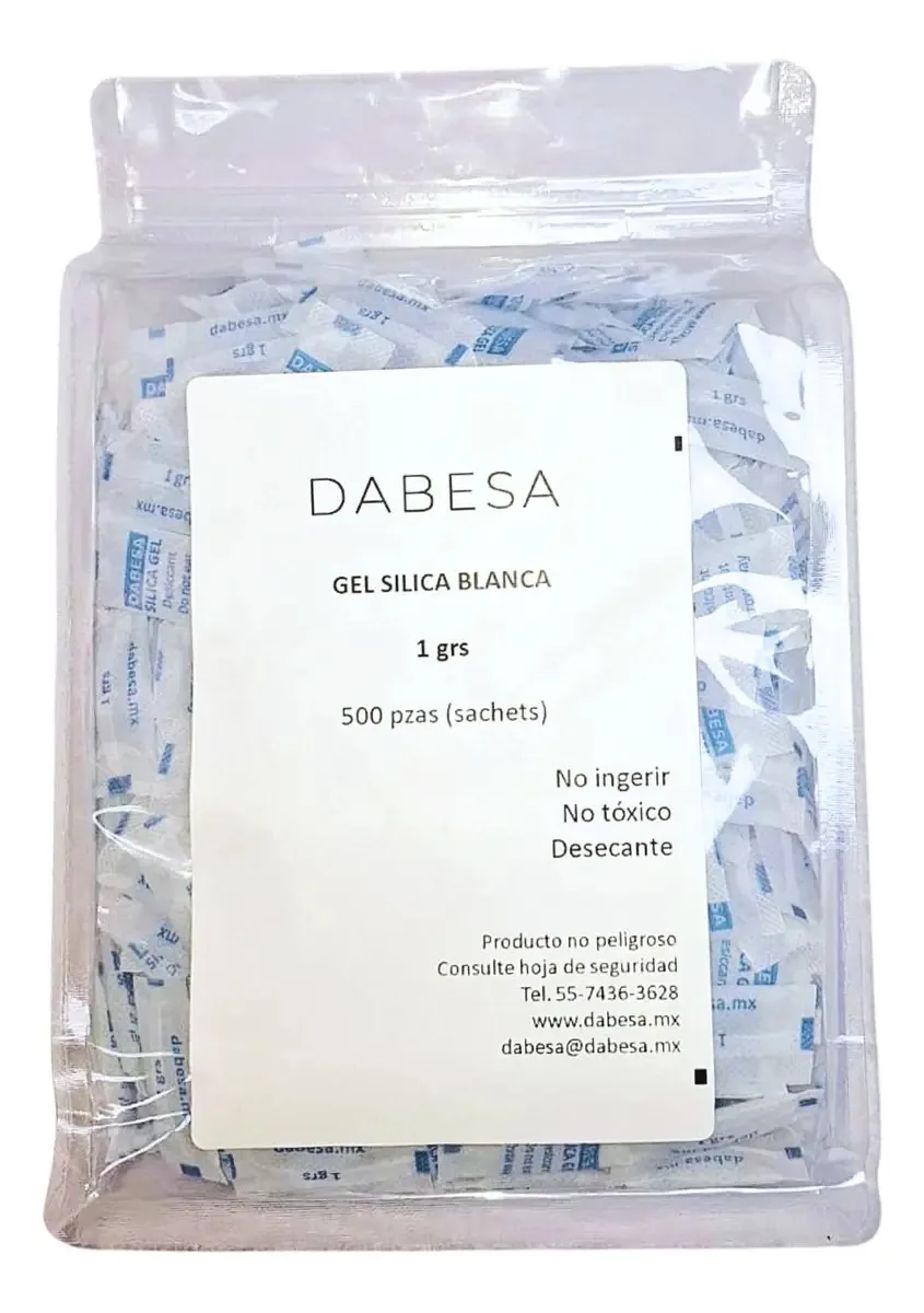 Gel de sílica · 500 sachês de 1 grama · Resistente à umidade