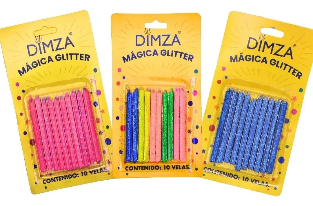75 velas mágicas Dimza Blue, Rosa e Neon Glitter