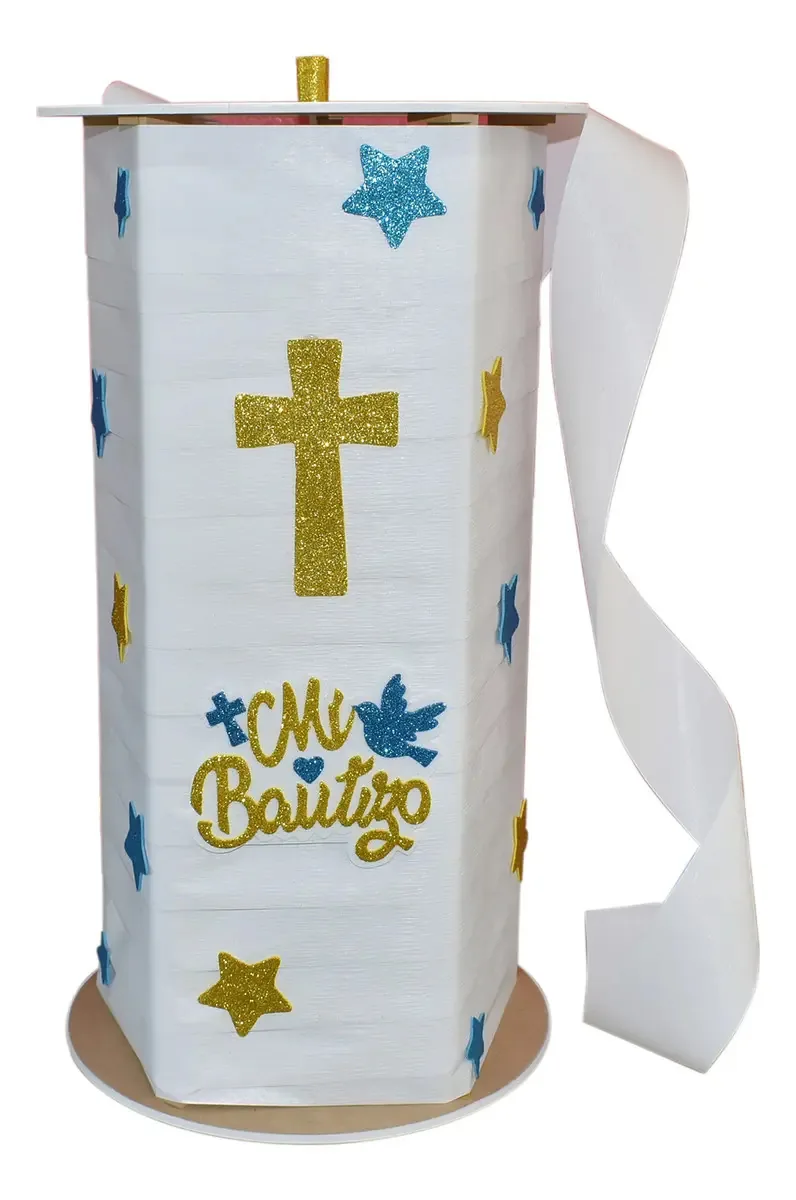 Piñata giratória de batismo 50 cm de altura de madeira Decorsan 360° Blue Baptism Child Swivel 360 53 cm de largura