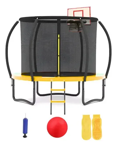 Trampolim Brincolin Red Safety, 8 pés, reforçado, pesado, preto, amarelo
