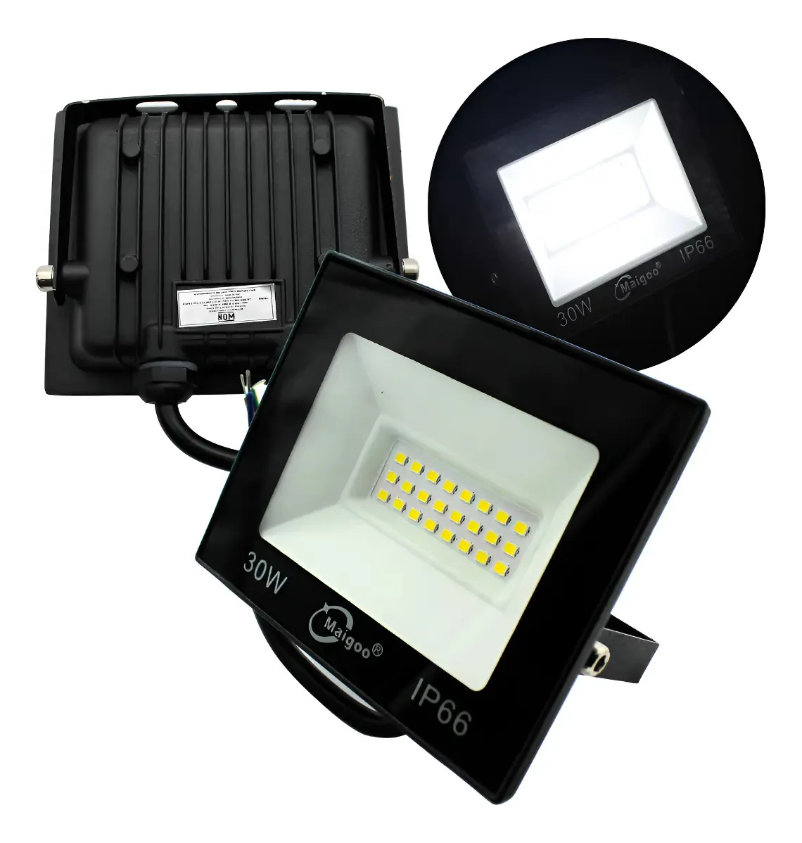 10 refletores LED externos de 30w, luz branca = 300w, branco frio, preto