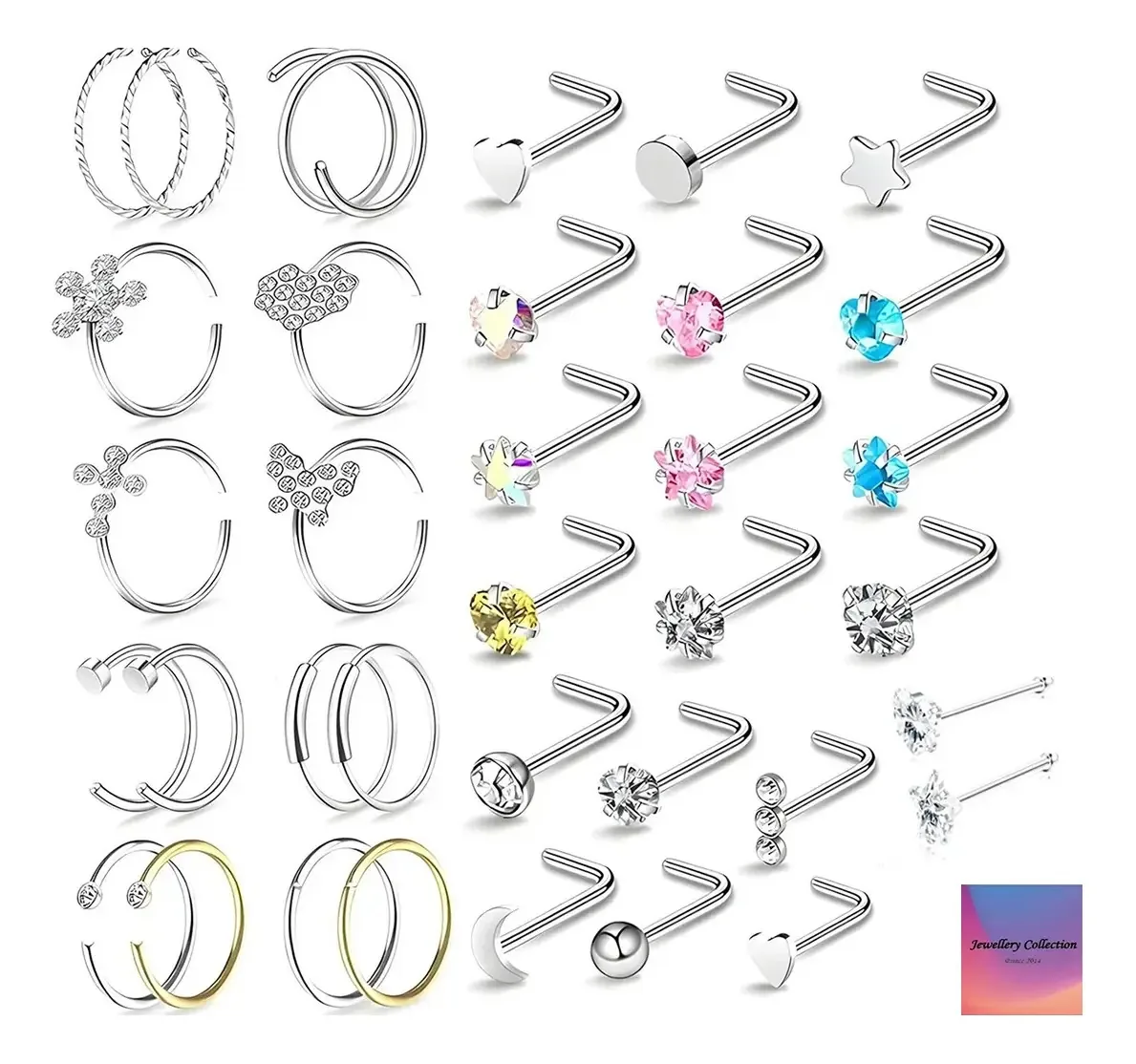 Anéis de nariz para piercing no nariz de aço inoxidável de cor brilhante