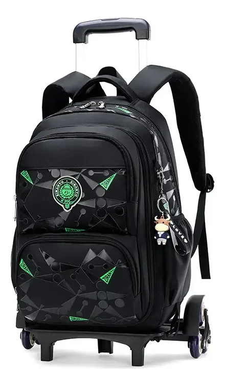 Bolsa de carrinho para adolescentes Mochilas e rodas para estudantes - Cor: verde