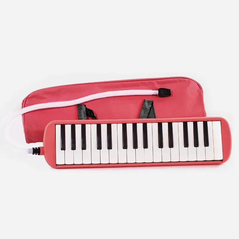 Estojo escolar Melodica de 32 teclas e acessórios de teclado vermelhos, também ideais para iniciantes.