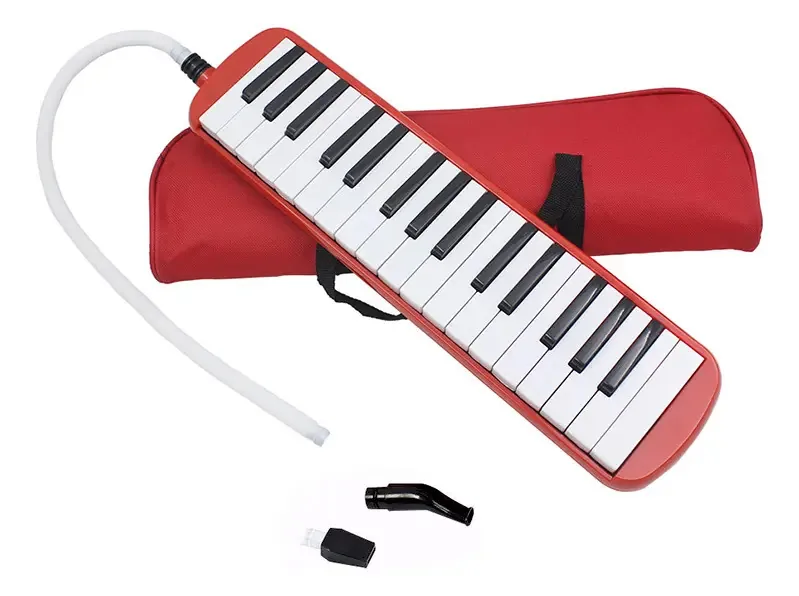 Melodica School 32 teclas gravadas em vermelho, notas escolares de bambu Melodica 32 com estojo