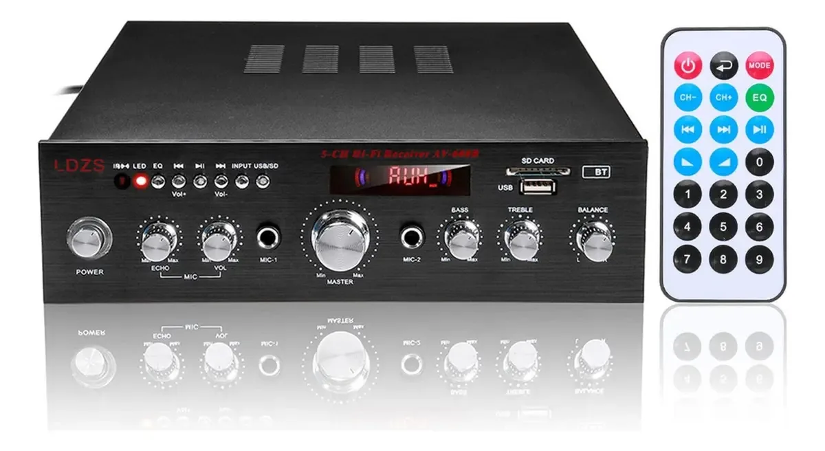 Amplificador De Áudio, Av608 2000w 5 Amplificador De Potência De Áudio Bluetooth Doméstico De Canal De Alta Fidelidade Digital Av Amp Alto-Falante Controle Remoto Reverb 2 Mic Fm Usb Sd Para Carro...
