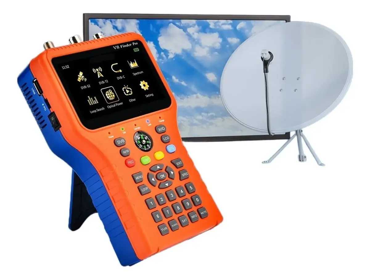 Localizador de sinais de satélite Zundu Satellite Finders V8 Finder Pro DVB-S2x/S2/S, dvb-t2/t, dvb-c/atsc-c, suporta Vcm, Acm, Multi-stream, CCCAM, Newcam para ajustar a antena parabólica