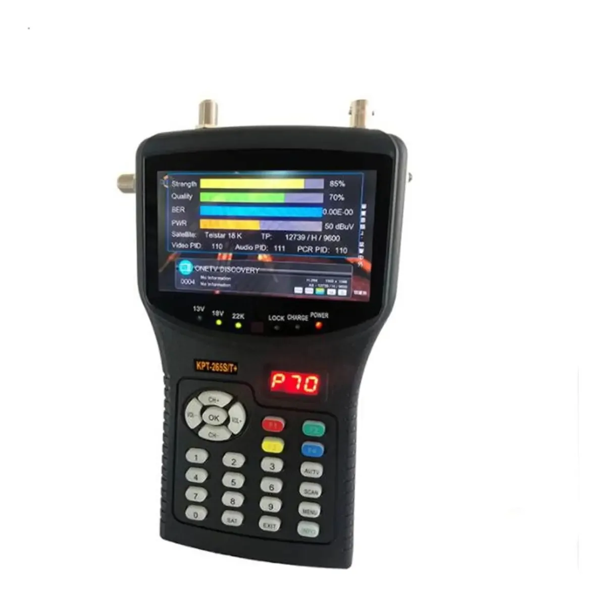 Satellite Finders Handheld Combined Satellite Finder 4.3 Receptor DVB-S2+T2+c Kpt- 265st+ DVB-S/S2 Mp4 HEVC CCTV Monitor (H.265) AVS+ para ajustar a antena parabólica (KPT 265st Adicionar AHD)